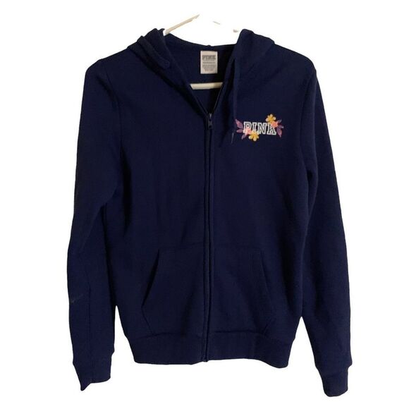 Victoria's Secret PINK Navy Blue Zip Up‎ Hooded Sweatshirt - Size XS - Picture 1 of 8